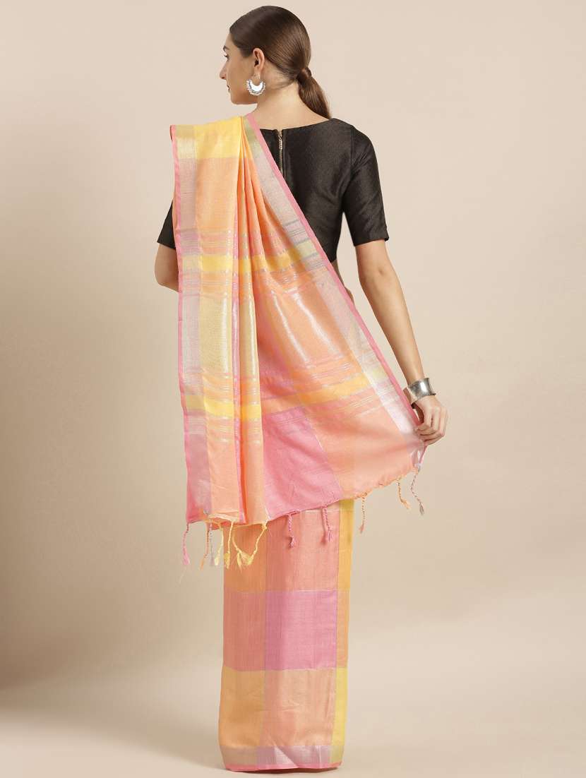 multi colored linen saree with blouse - 17089875 -  Standard Image - 1