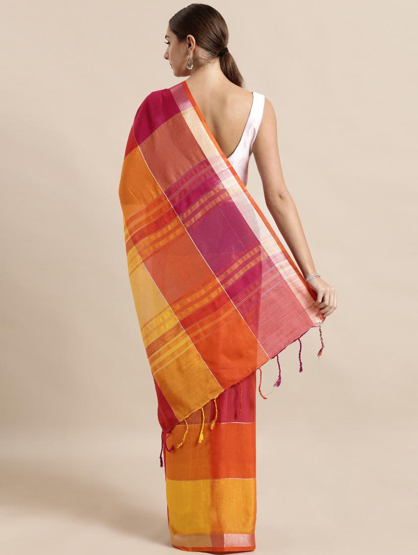 multi colored linen saree with blouse - 17089876 - Standard Image - 1