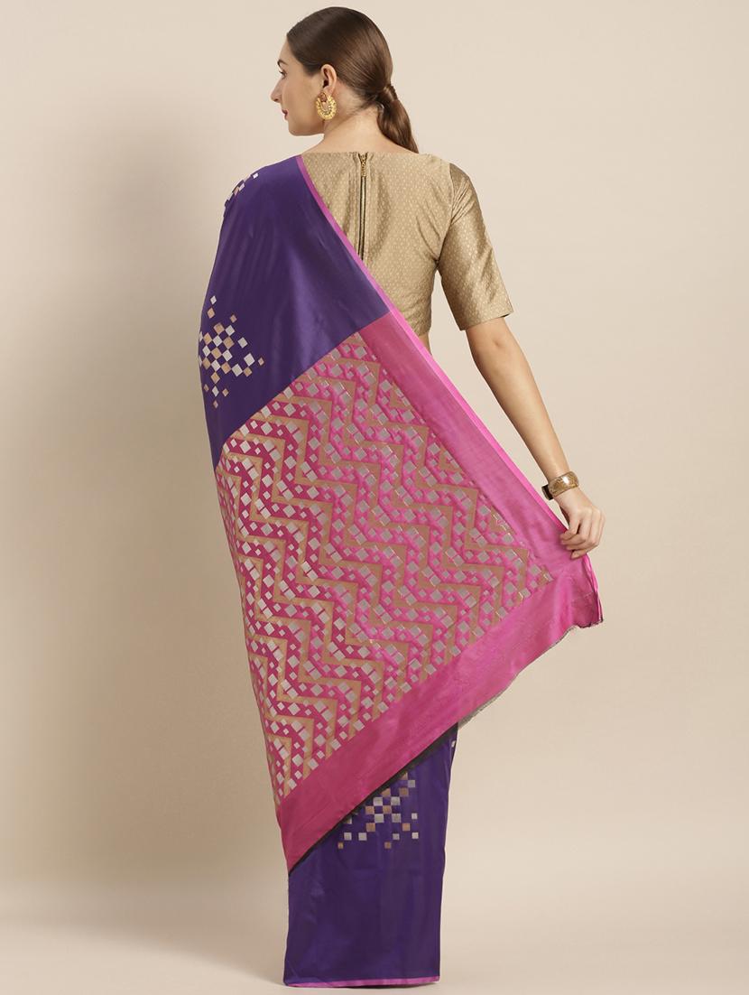 purple silk blend banarasi saree with blouse - 17089976 - Standard Image - 1