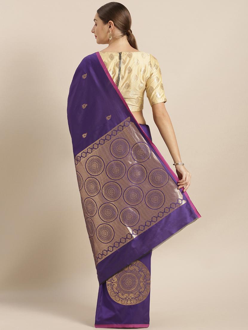 purple silk blend banarasi saree with blouse - 17089977 -  Standard Image - 1