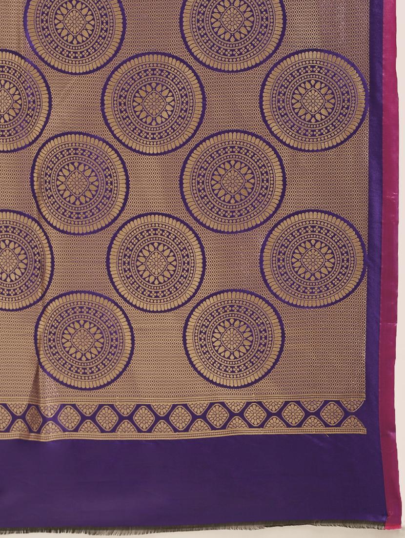 purple silk blend banarasi saree with blouse - 17089977 - Standard Image - 4