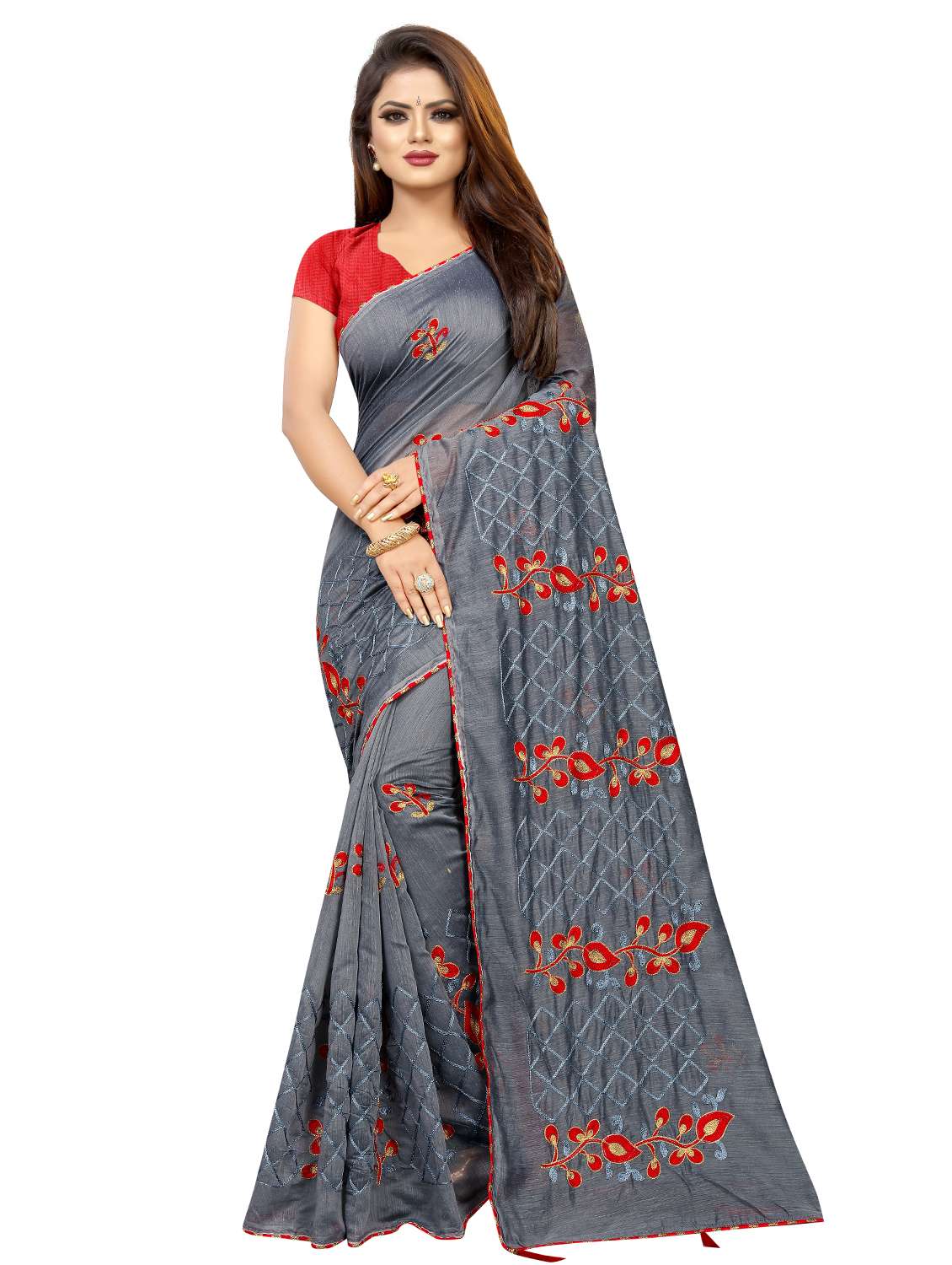 embroidered chanderi saree with blouse