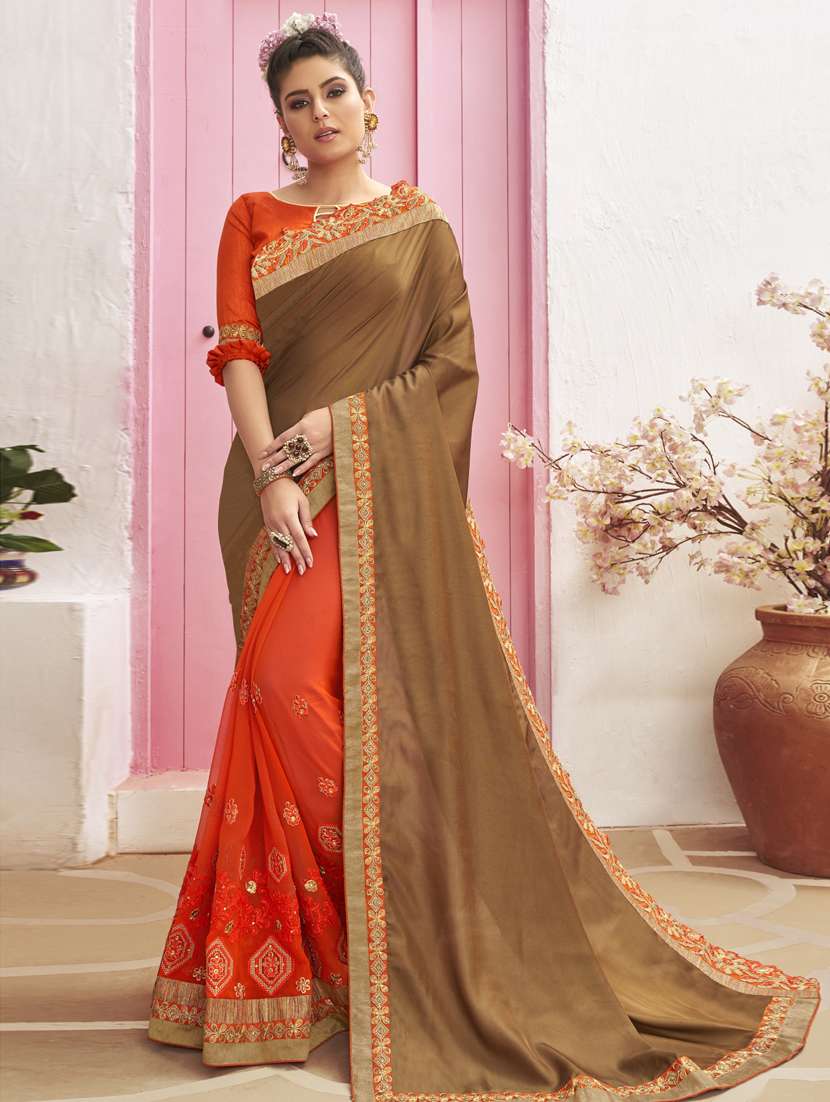 embroidered half and half saree with blouse
