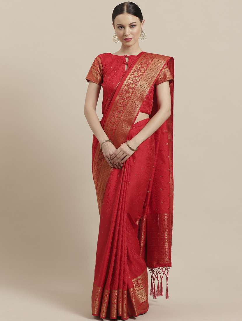 red nylon saree with blouse