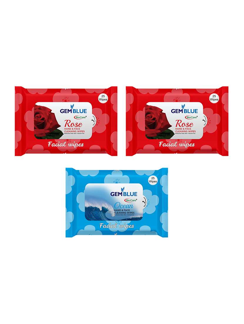 Gemblue Biocare Rose + Rose  + Ocean Facial Wipes Pack Of 3