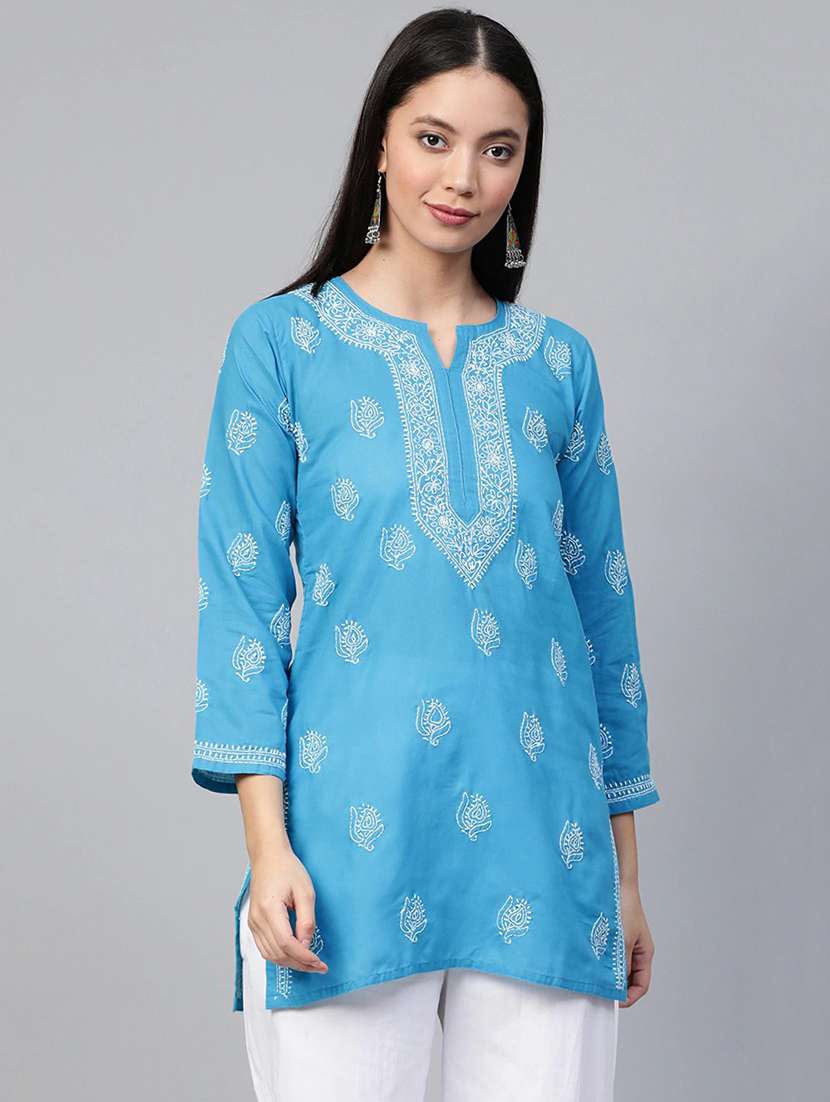  hand-embroidered blue chikankari kurti