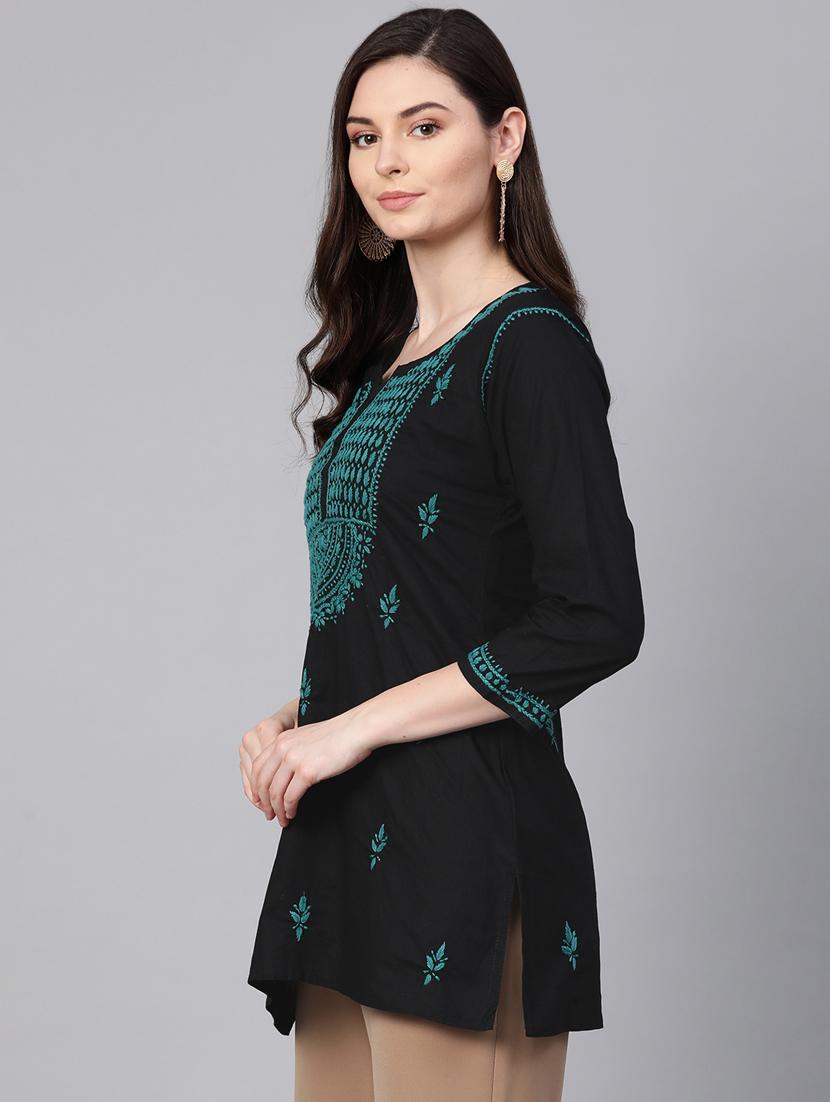 hand-embroidered black chikankari kurti - 17094441 - Standard Image - 1