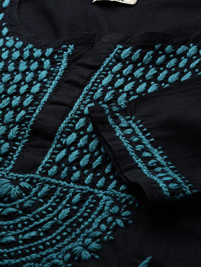 hand-embroidered black chikankari kurti - 17094441 - Standard Image - 4