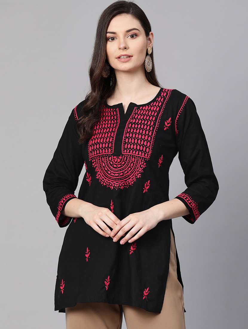 women chikankari straight short kurti