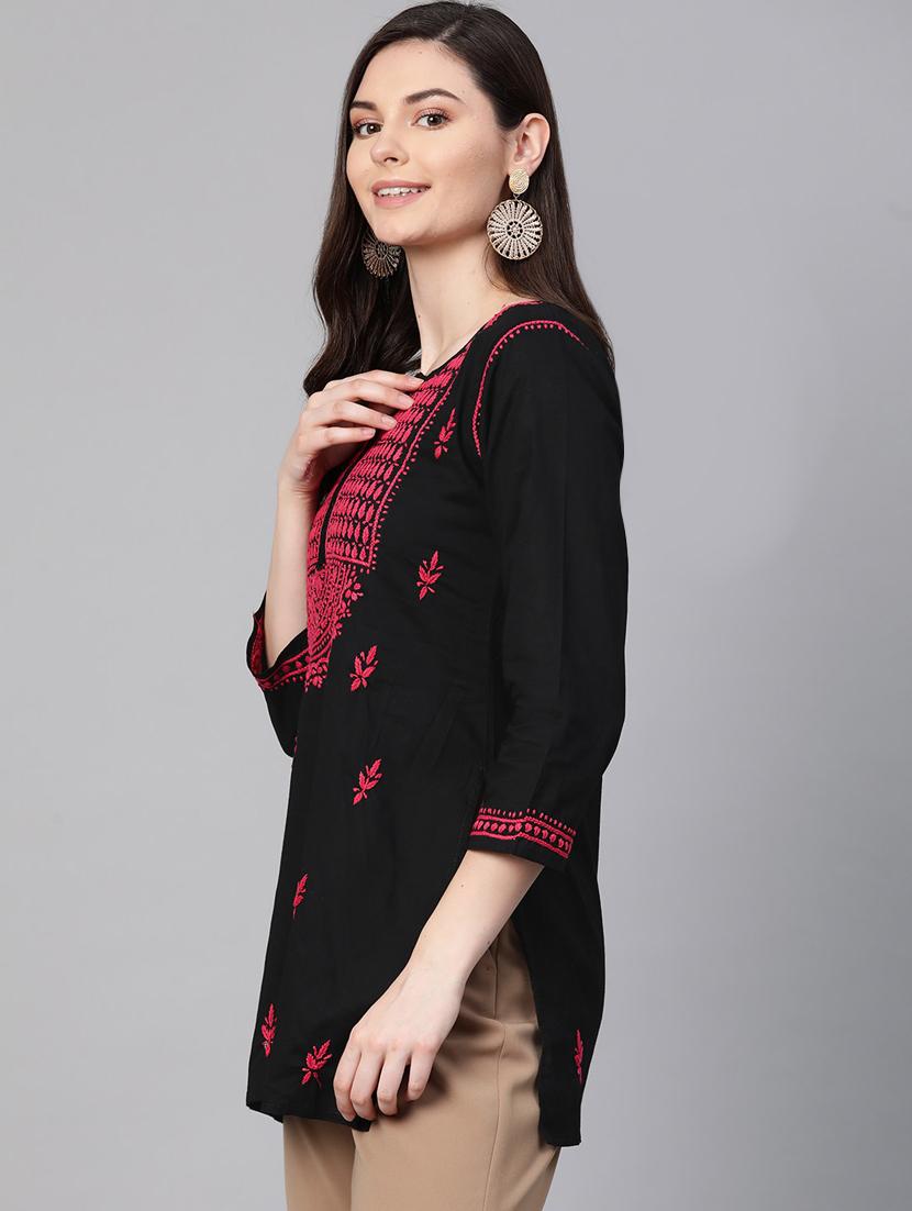 women chikankari straight short kurti - 17094443 - Standard Image - 1