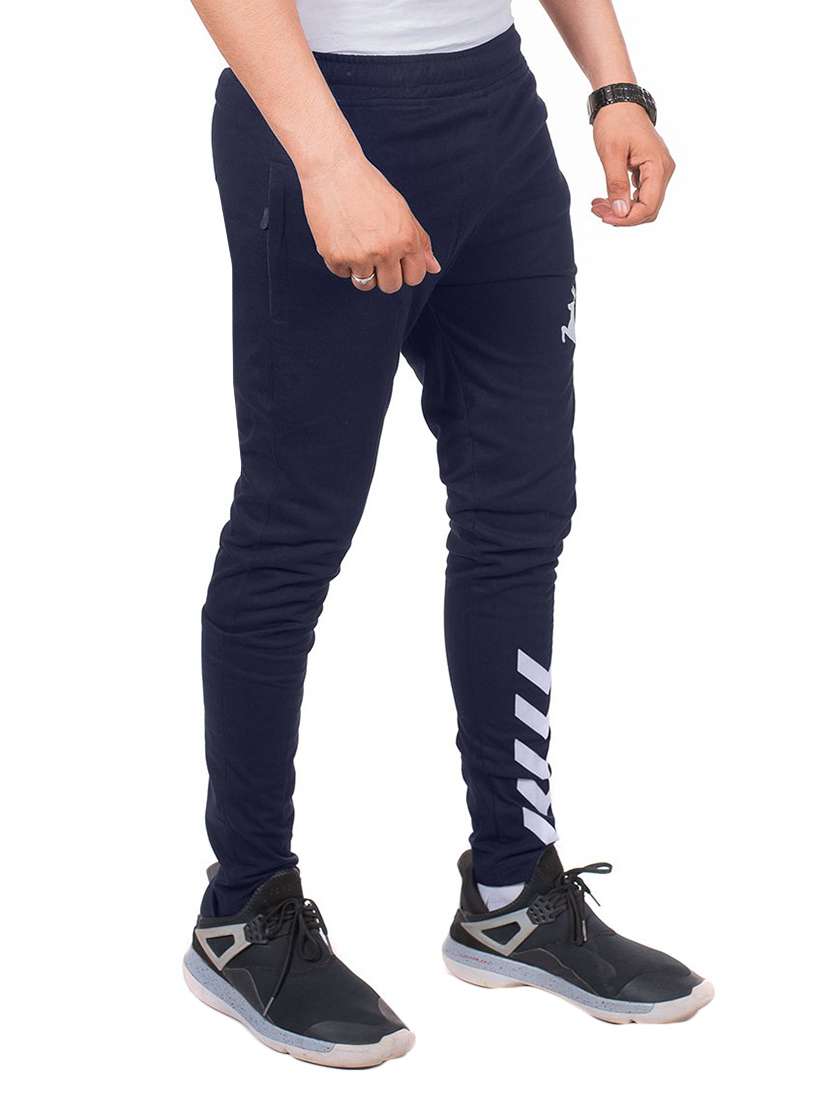 navy blue printed full length track pant - 17096594 -  Standard Image - 1