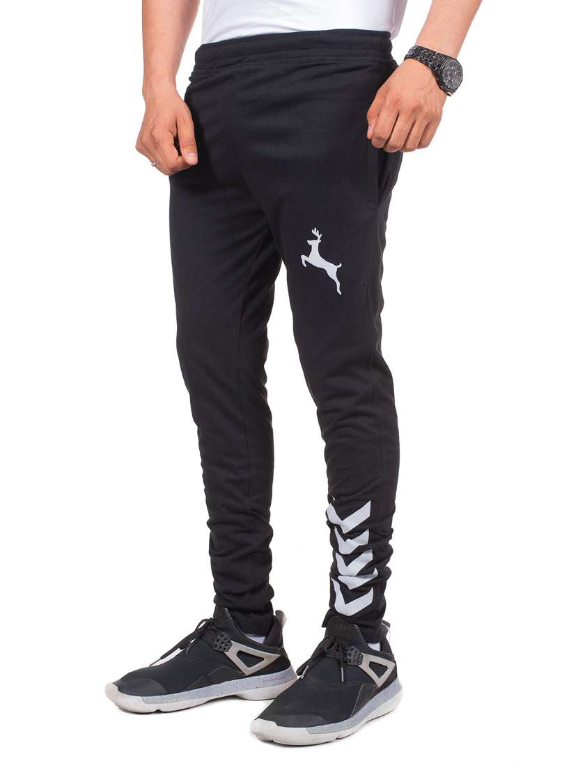 black printed full length track pant - 17096596 -  Standard Image - 1