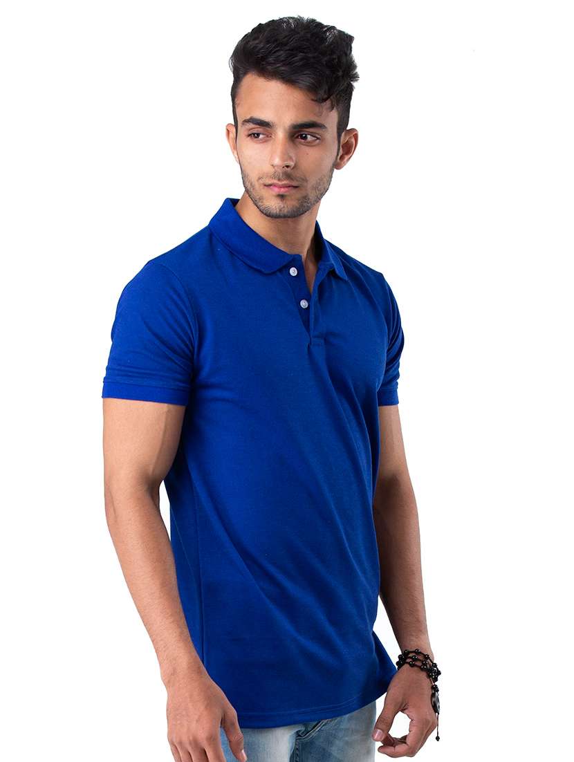 blue solid polo t-shirt - 17098995 -  Standard Image - 1