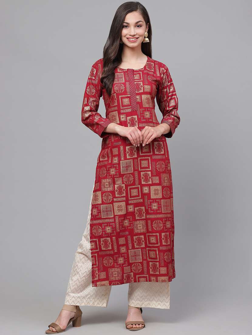 gold print straight kurta