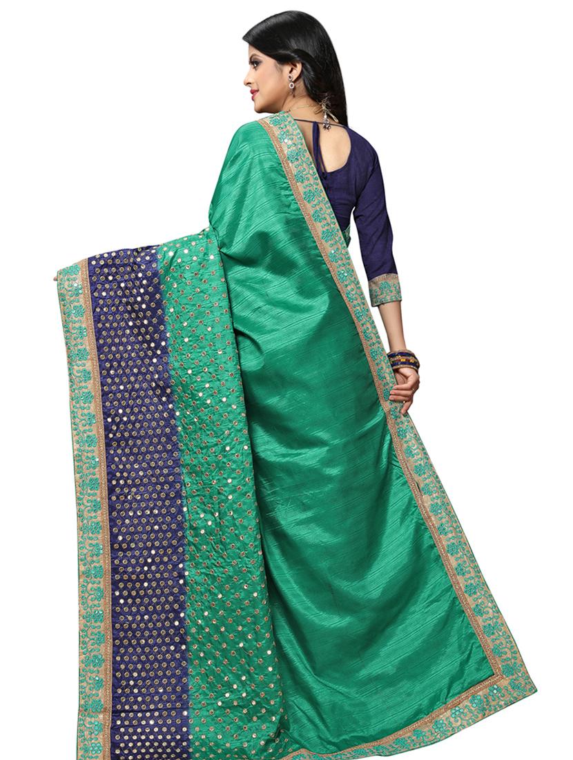 contrast embroidered saree with blouse - 17100482 - Standard Image - 1