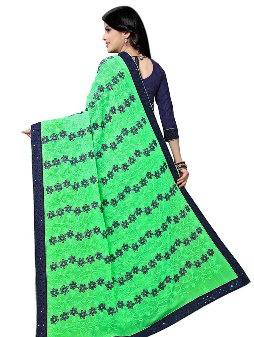 contrast embroidered saree with blouse - 17100485 - Standard Image - 1