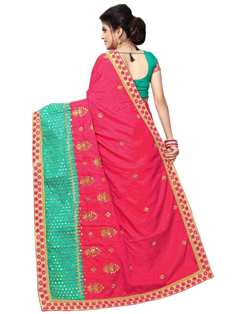 contrast embroidered saree with blouse - 17100520 -  Standard Image - 1