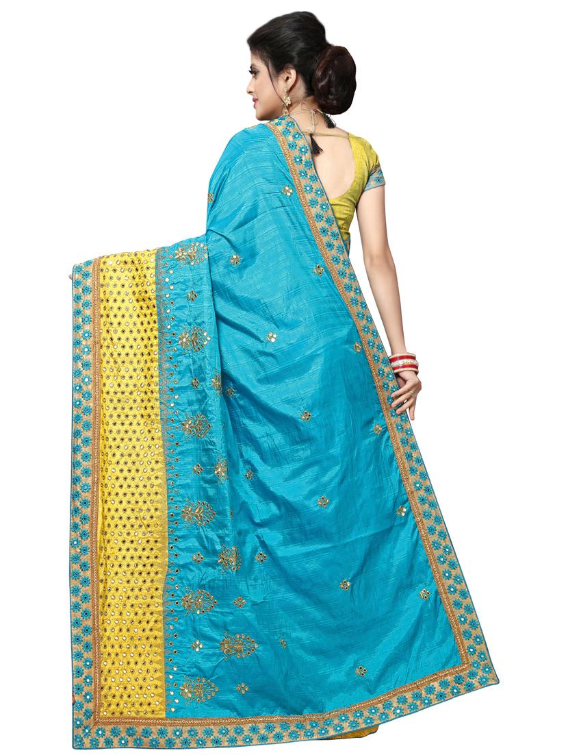contrast embroidered saree with blouse - 17100524 - Standard Image - 1
