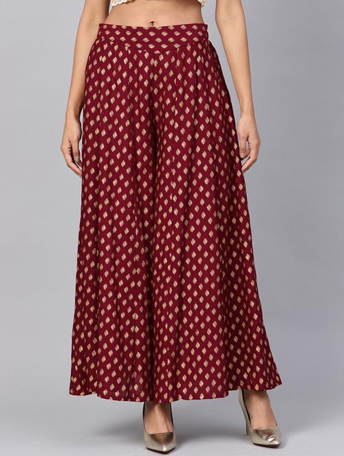 gold print flared palazzo - 17101838 - Standard Image - 0