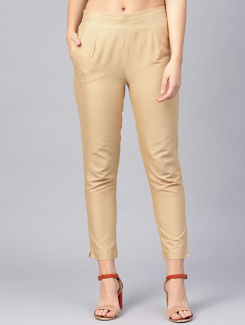 beige cotton straight tapered pant