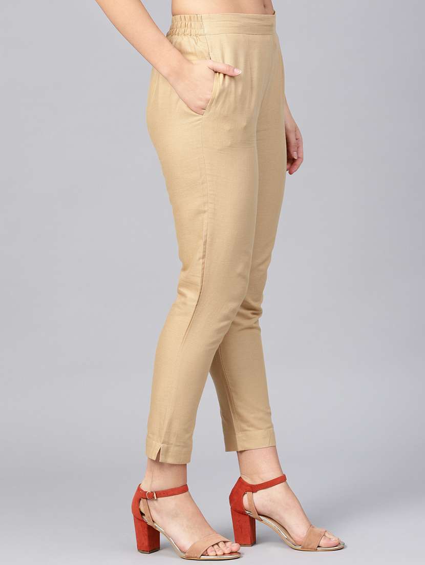 beige cotton straight tapered pant - 17101886 - Standard Image - 1