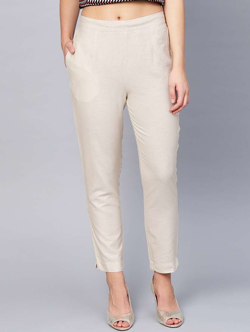 offwhite cotton straight tapered pant