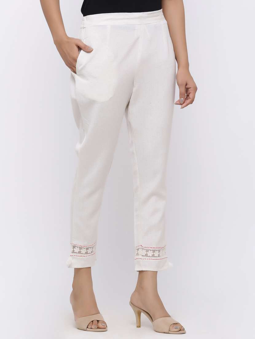 white rayon straight tapered pant - 17101892 -  Standard Image - 1