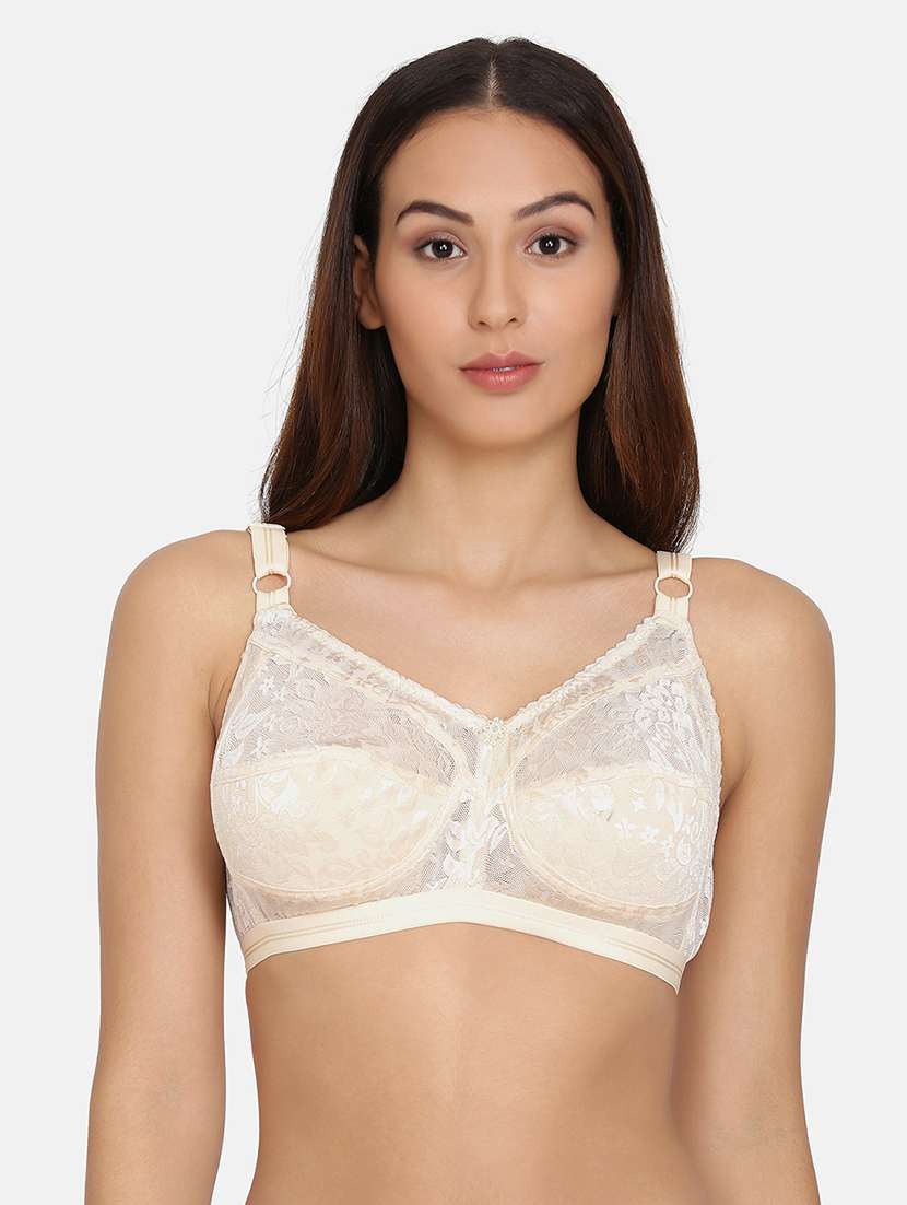 beige lace minimizer bra