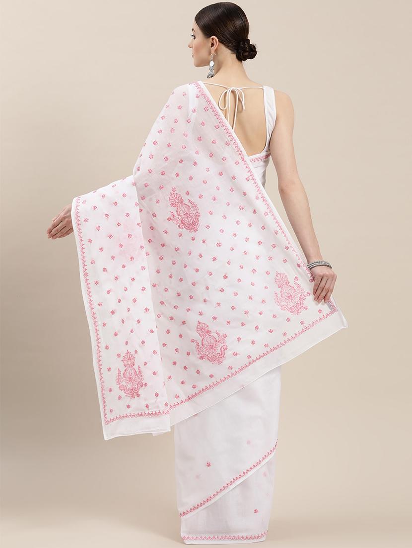 solid chikankari saree with blouse - 17105861 - Standard Image - 1