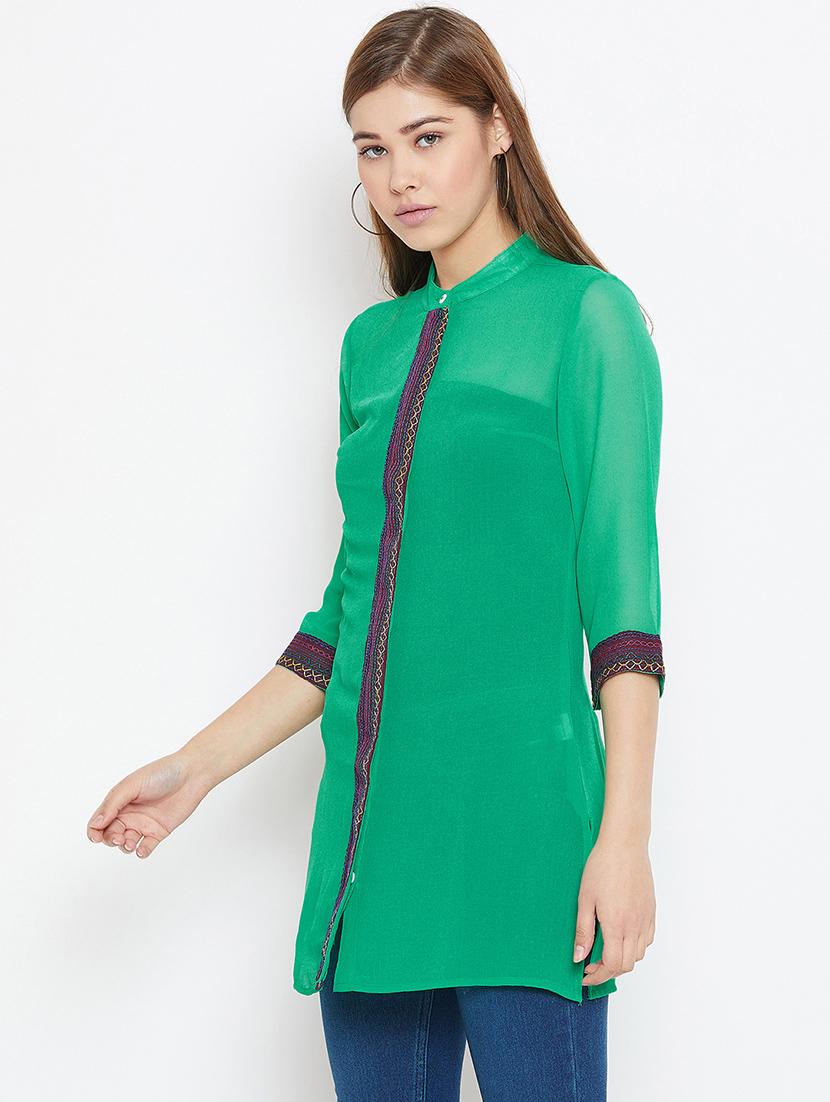 mandarin neck georgette tunic - 17106219 - Standard Image - 1