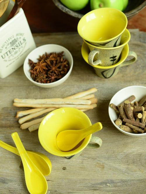 Tropical Soup Mugs-Yellow And Brown-Set Of 6 - Cultural Concepts