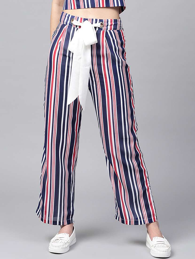 contrast tie front striped palazzo 