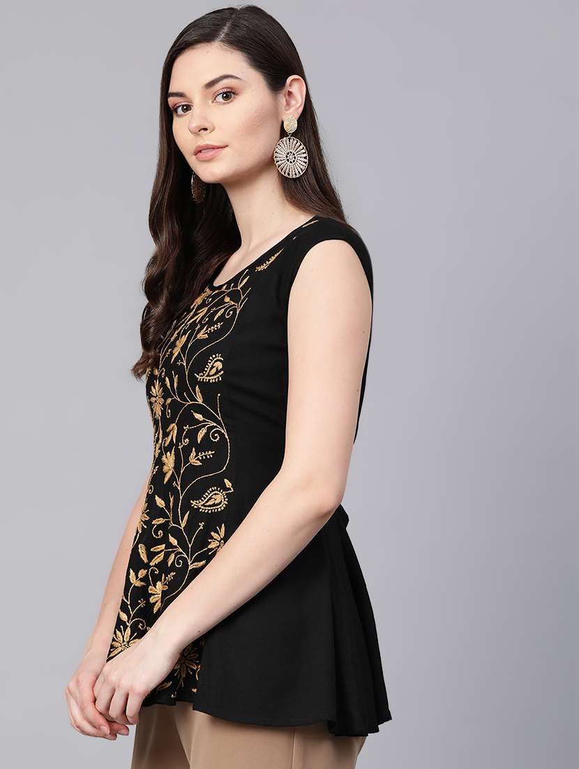 ada hand-embroidered black chikankari a-line top - 17113558 -  Standard Image - 1