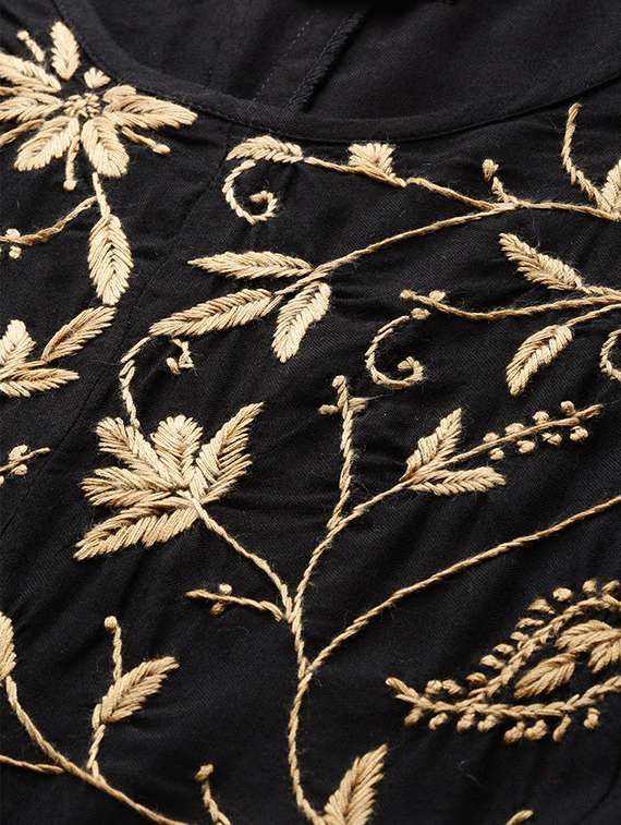 ada hand-embroidered black chikankari a-line top - 17113558 -  Standard Image - 4