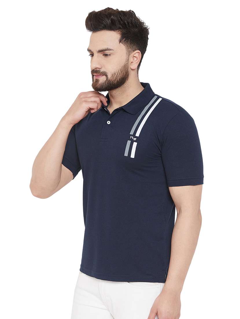 navy blue printed polo t-shirt - 17115708 - Standard Image - 1