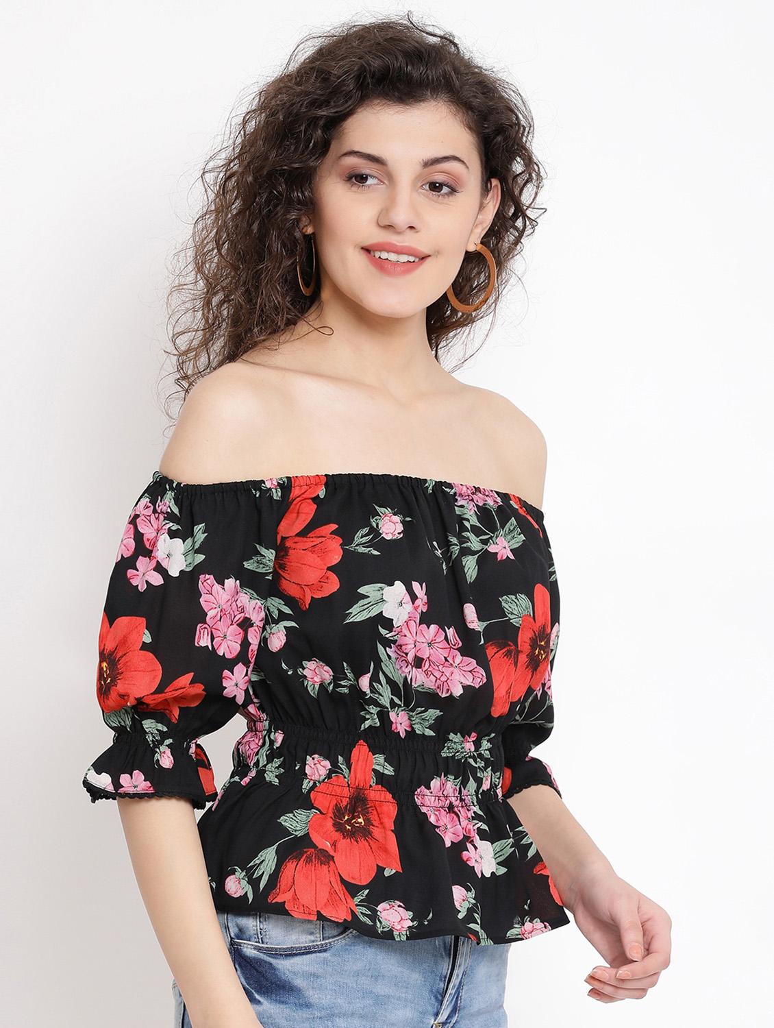off shoulder floral top - 17116494 - Standard Image - 1