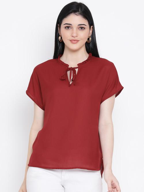 women's straight tie-up neck top - 17116496 - Standard Image - 0