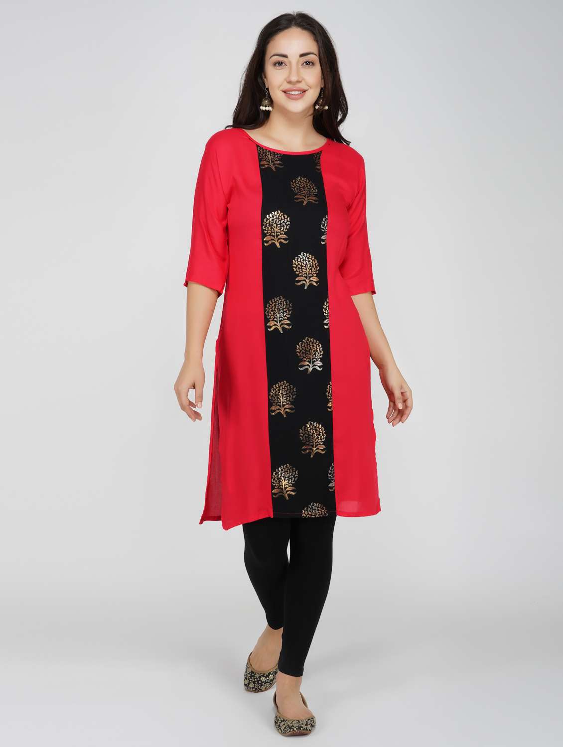 printed contrast straight kurta
