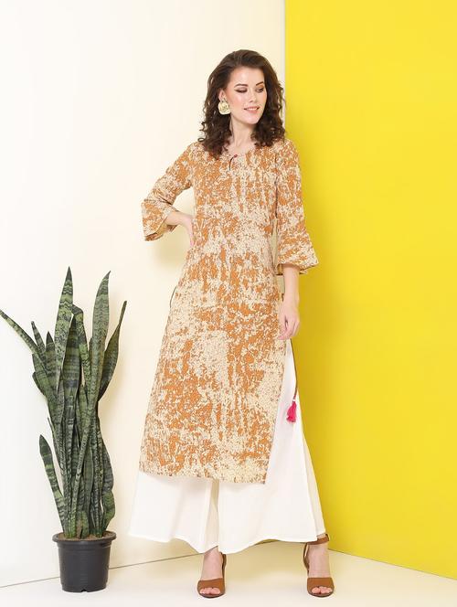 bell sleeves straight kurta - 17118239 - Standard Image - 0
