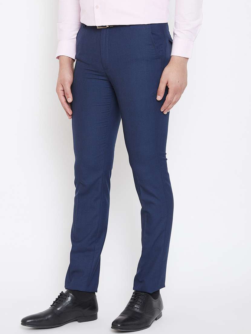 navy blue checkered flat front formal trouser - 17118846 -  Standard Image - 1