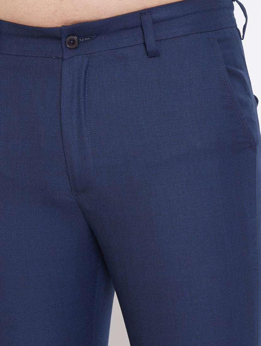 navy blue checkered flat front formal trouser - 17118846 -  Standard Image - 4