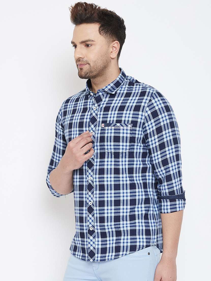 navy blue checkered casual shirt - 17118855 - Standard Image - 1