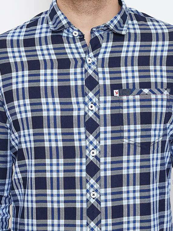 navy blue checkered casual shirt - 17118855 - Standard Image - 4