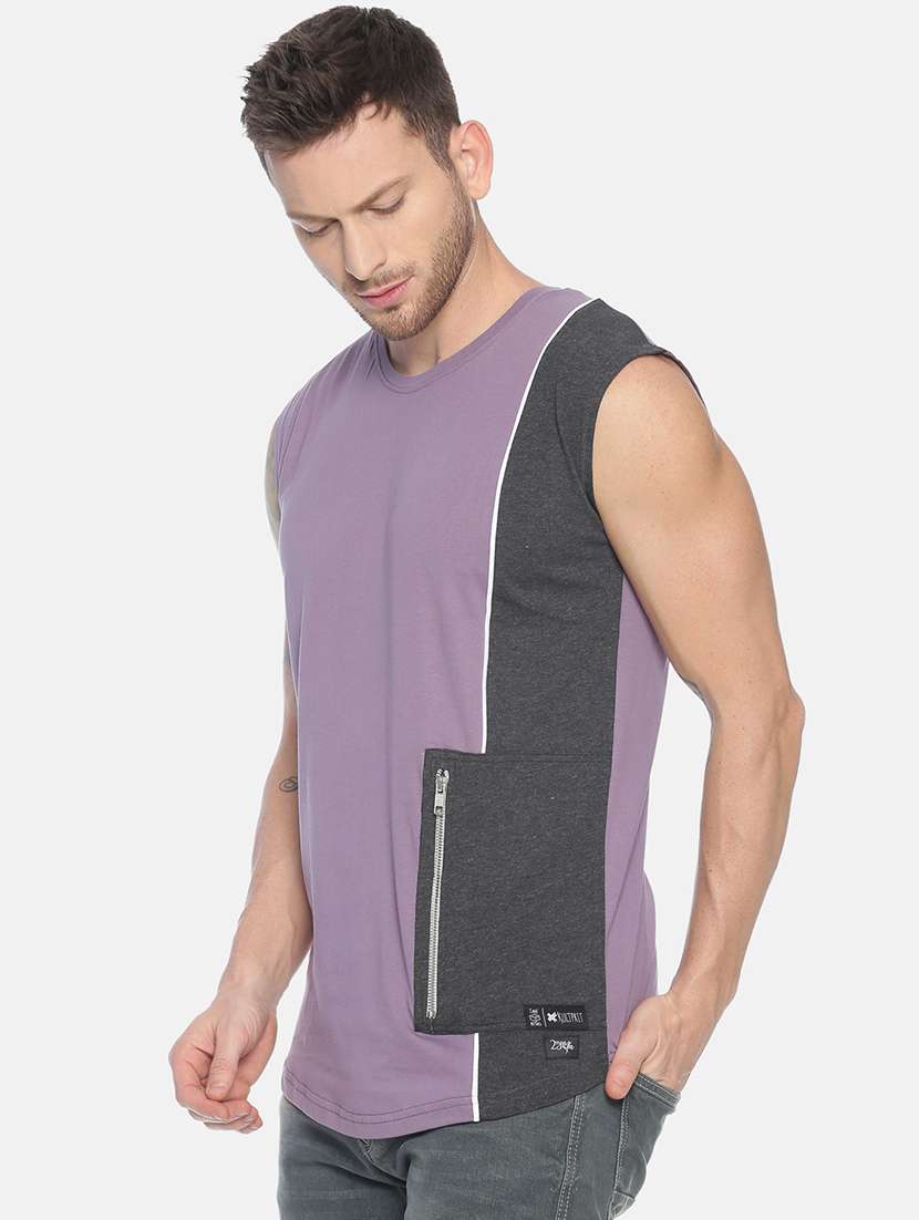 purple color block t-shirt - 17119463 - Standard Image - 1