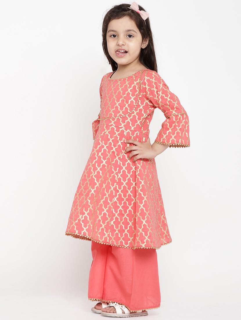 pink printed kurta palazzo set - 17120428 - Standard Image - 1