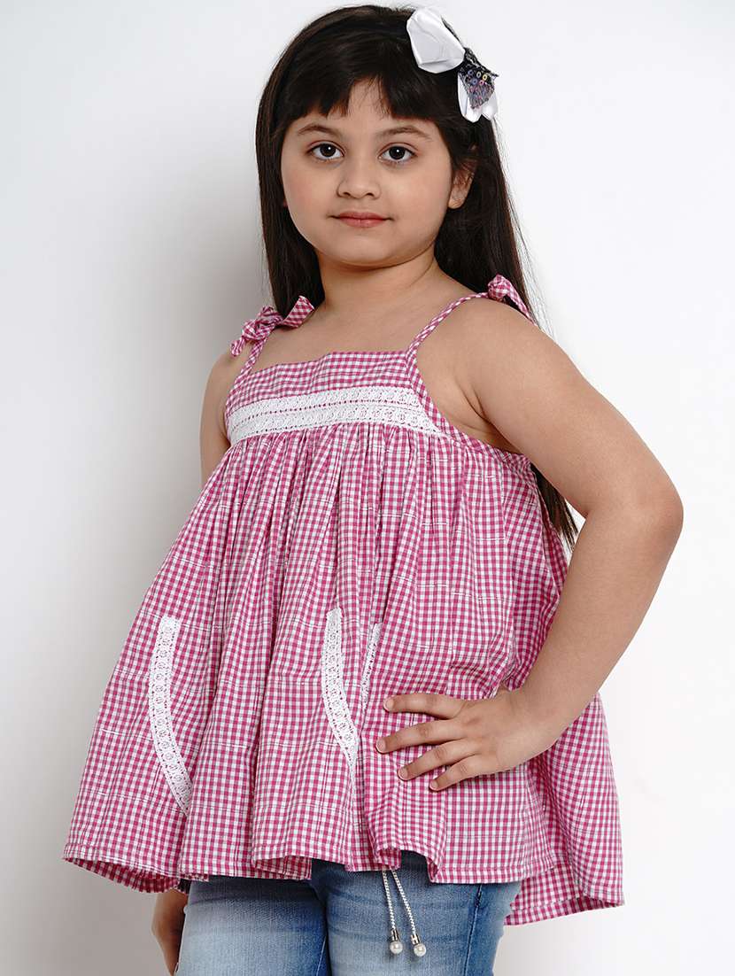 pink cotton blend crop tops & tee - 17120446 -  Standard Image - 1