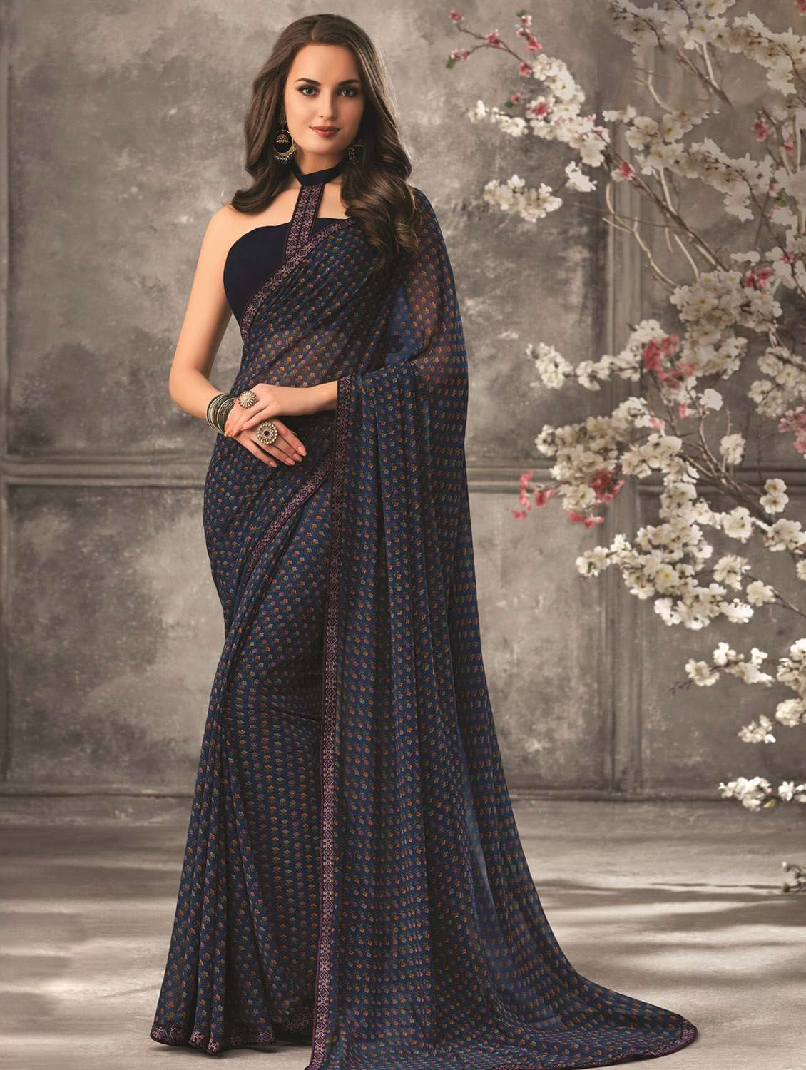 floral printed saree with blouse