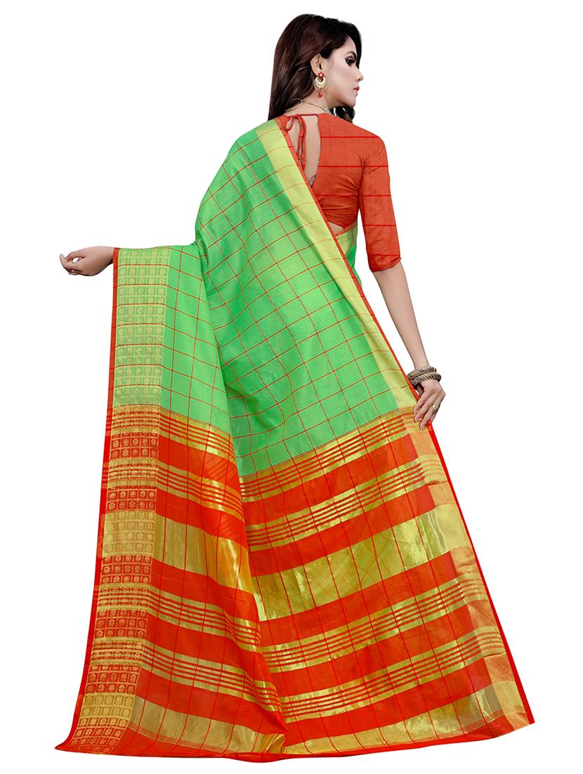 checkered woven saree with blouse - 17123661 -  Standard Image - 1