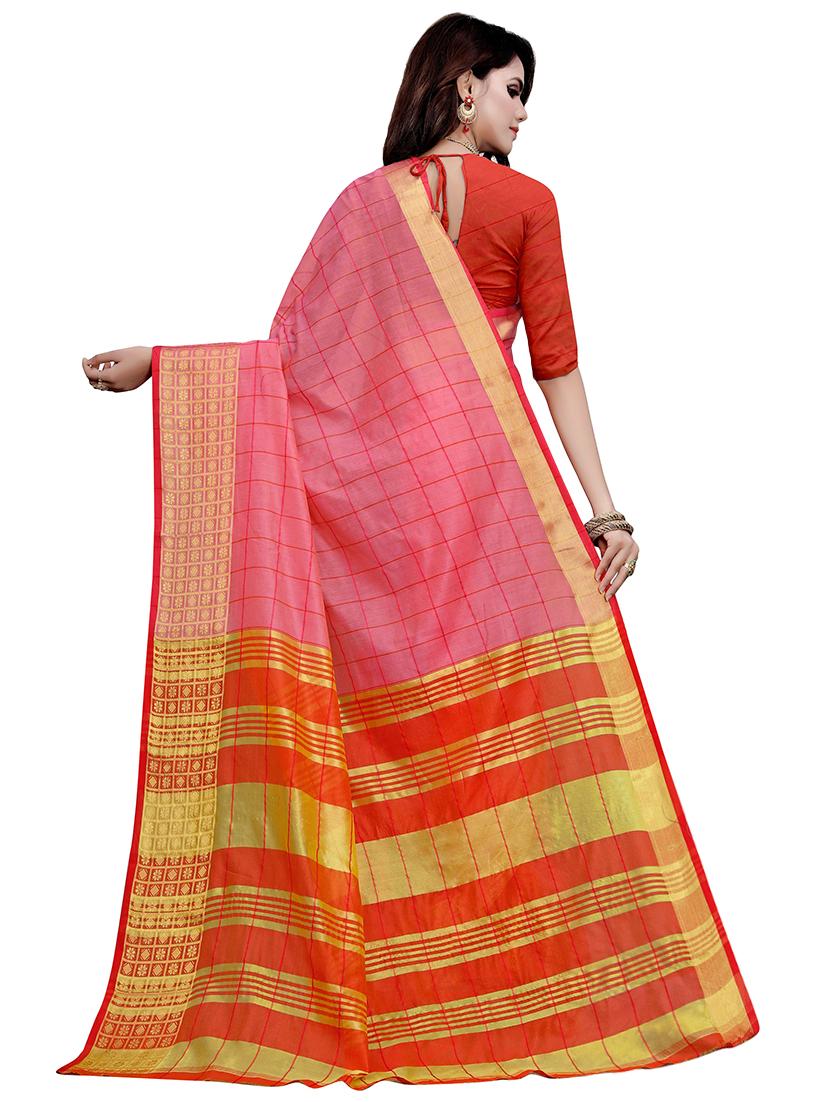 checkered woven saree with blouse - 17123662 - Standard Image - 1