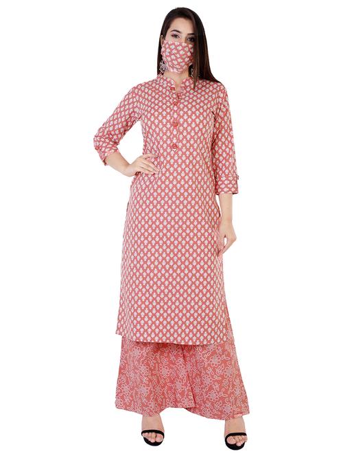 printed kurta palazzo set with face mask - 17124873 - Standard Image - 0